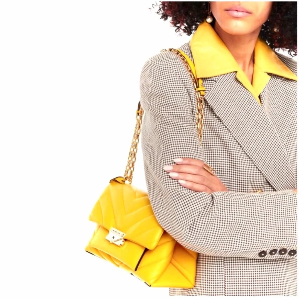 Michael Kors Cece Sunflower Yellow Quilted Leather Small Crossbody Bag NWT - Picture 10 of 11